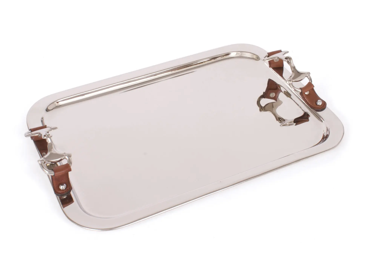 Leather and Metal Rectangular Tray