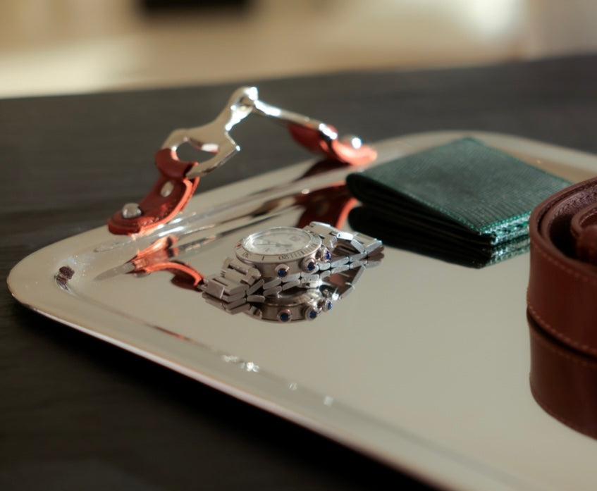 Leather and Metal Rectangular Tray