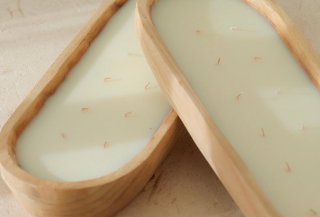 Long Wood Tray Candle